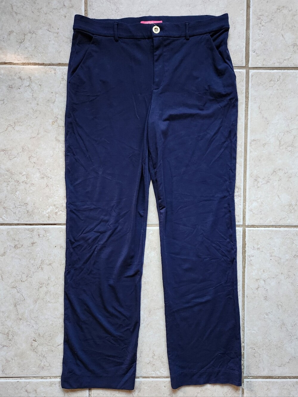 Lilly Pulitzer Lyndie High Rise Straight Slub Ponte Knit Pants Navy Size 10